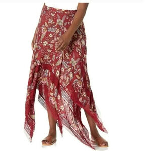 BCBGMaxazria Floral Toile Handkerchief Midi Floral Red Skirt Size: XL